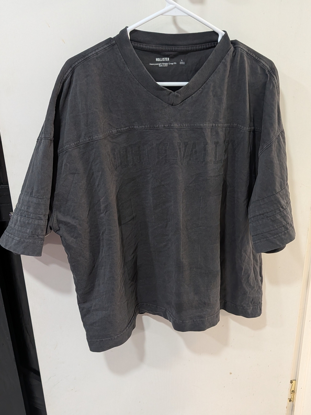Hollister Washed Charcoal Gray Short Sleeve Oversized V-Neck Shirt